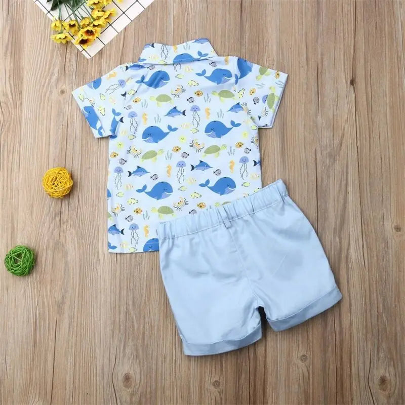 Boys 2Pcs Set Whale Print Outfit