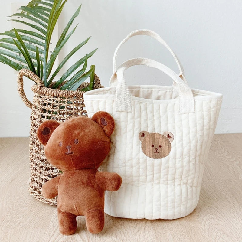 Reusable Cotton Embroidery Baby Bag Bear Pattern