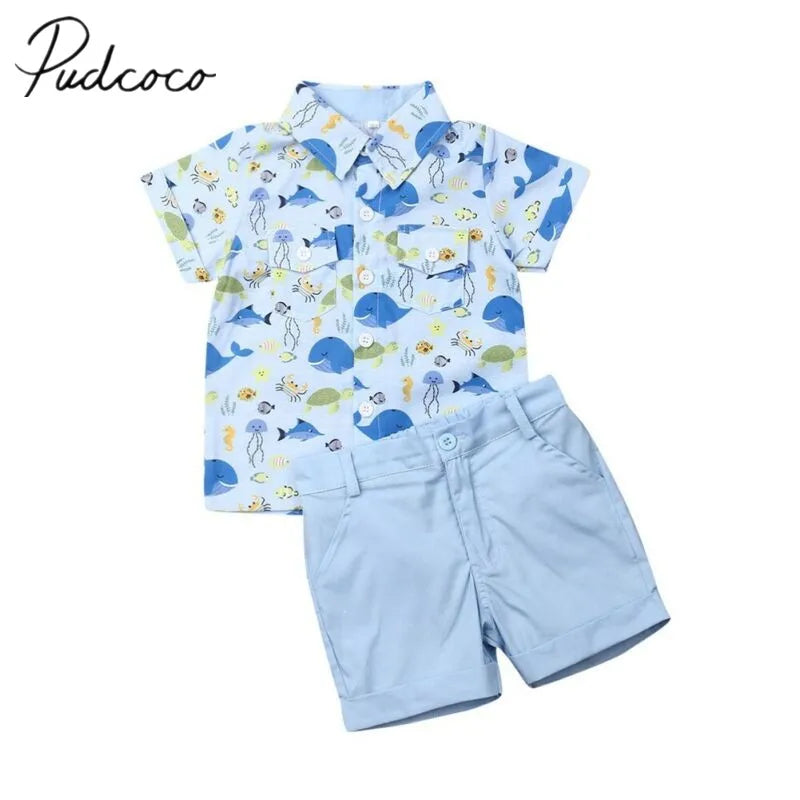 Boys 2Pcs Set Whale Print Outfit