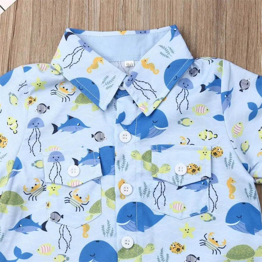 Boys 2Pcs Set Whale Print Outfit