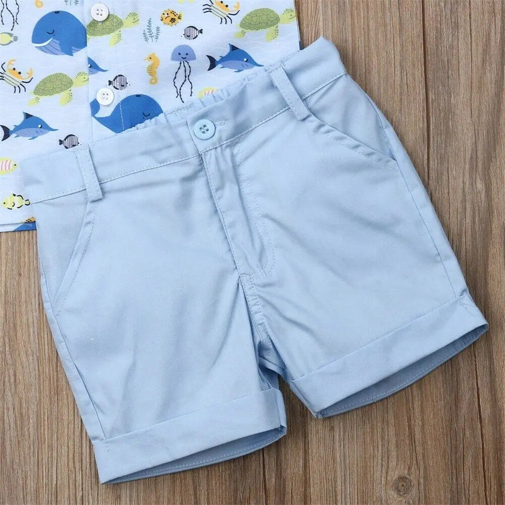 Boys 2Pcs Set Whale Print Outfit