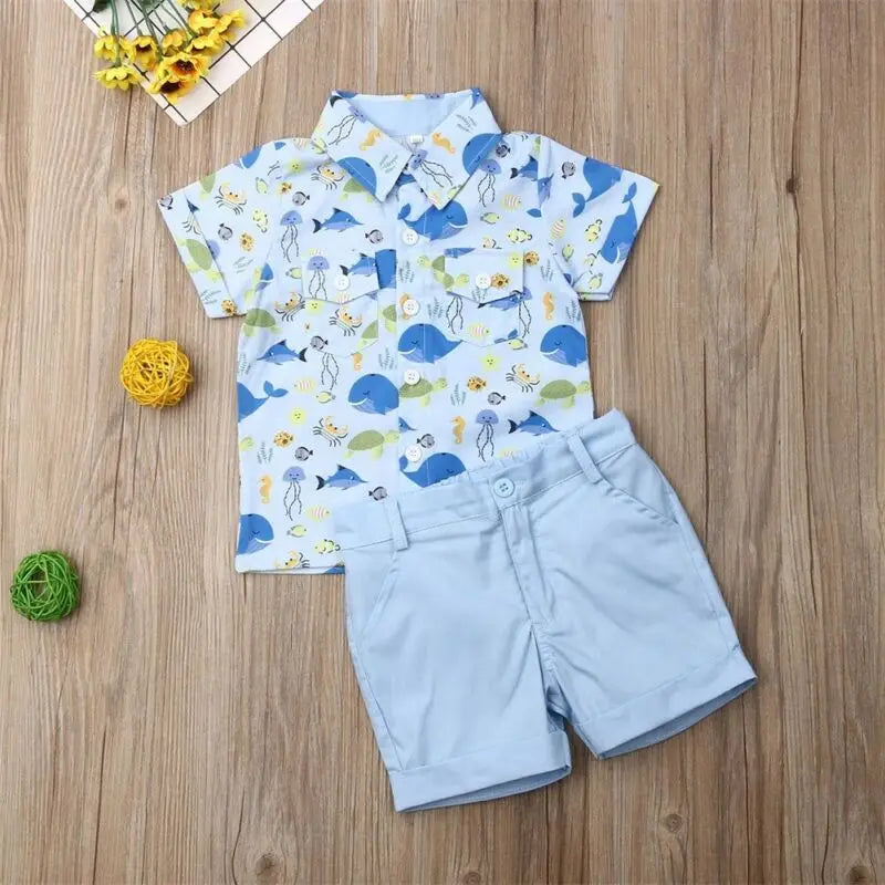 Boys 2Pcs Set Whale Print Outfit