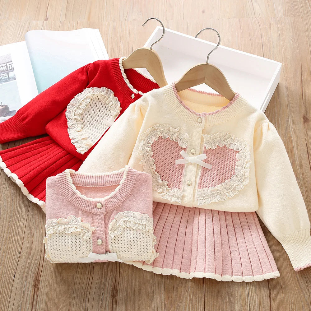 Girls Knitted Sweater & Skirt Sets