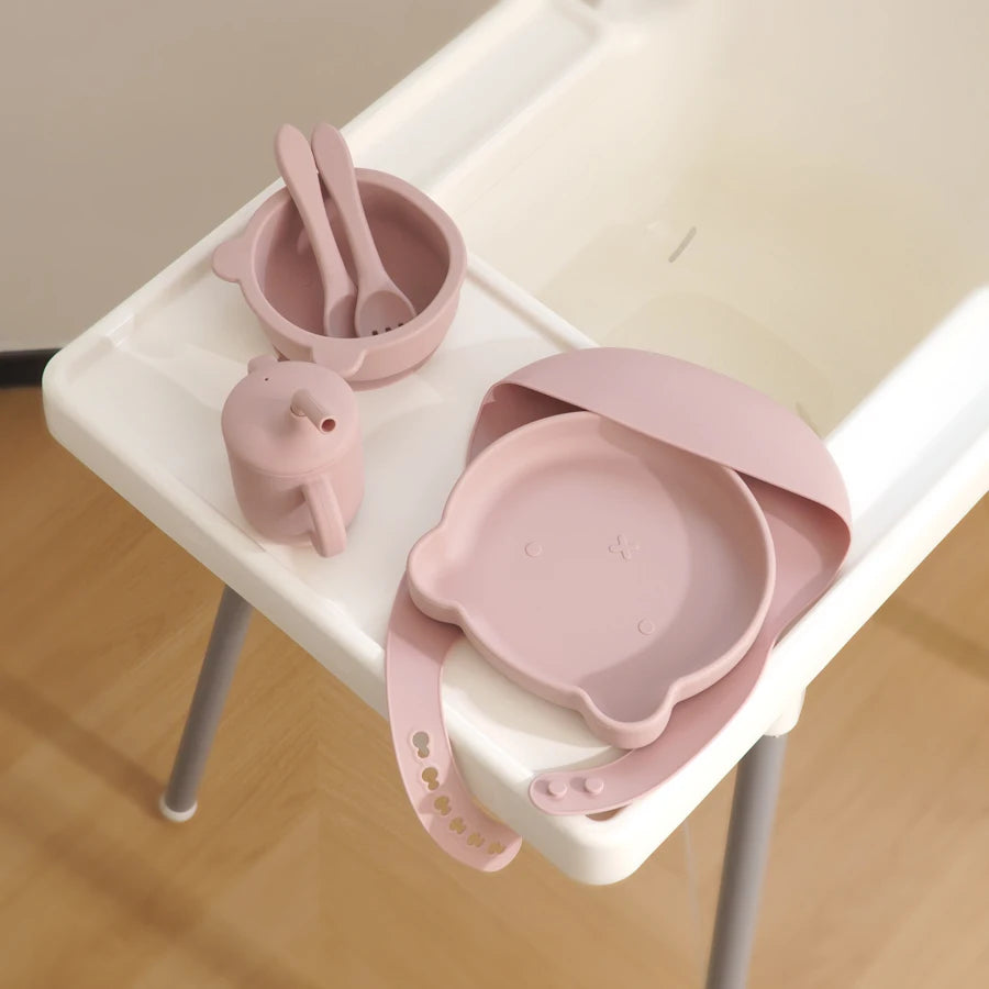 Silicone Baby Feeding Set with Bib, Bowl, Plate, Portable Cup & Utensils