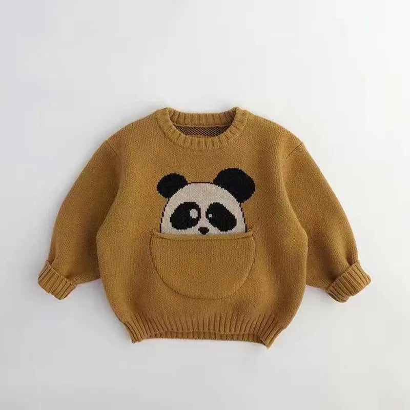 Children's Pocket Cartoon Pullover Knitted Sweater For Boys And Girls