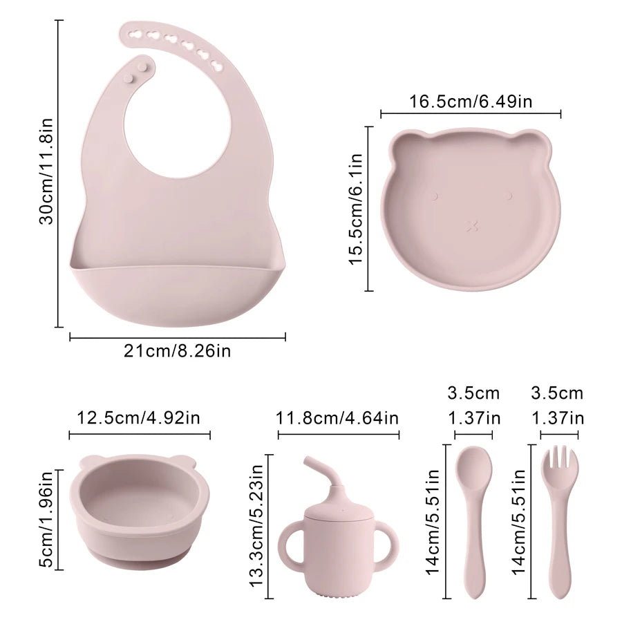 Silicone Baby Feeding Set with Bib, Bowl, Plate, Portable Cup & Utensils