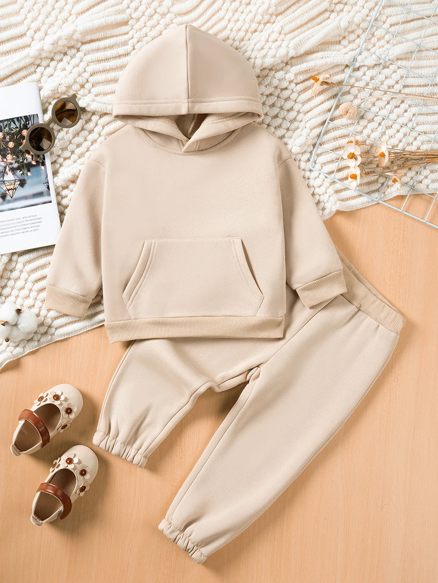 Solid Hooded Sweatshirt & Pants Set