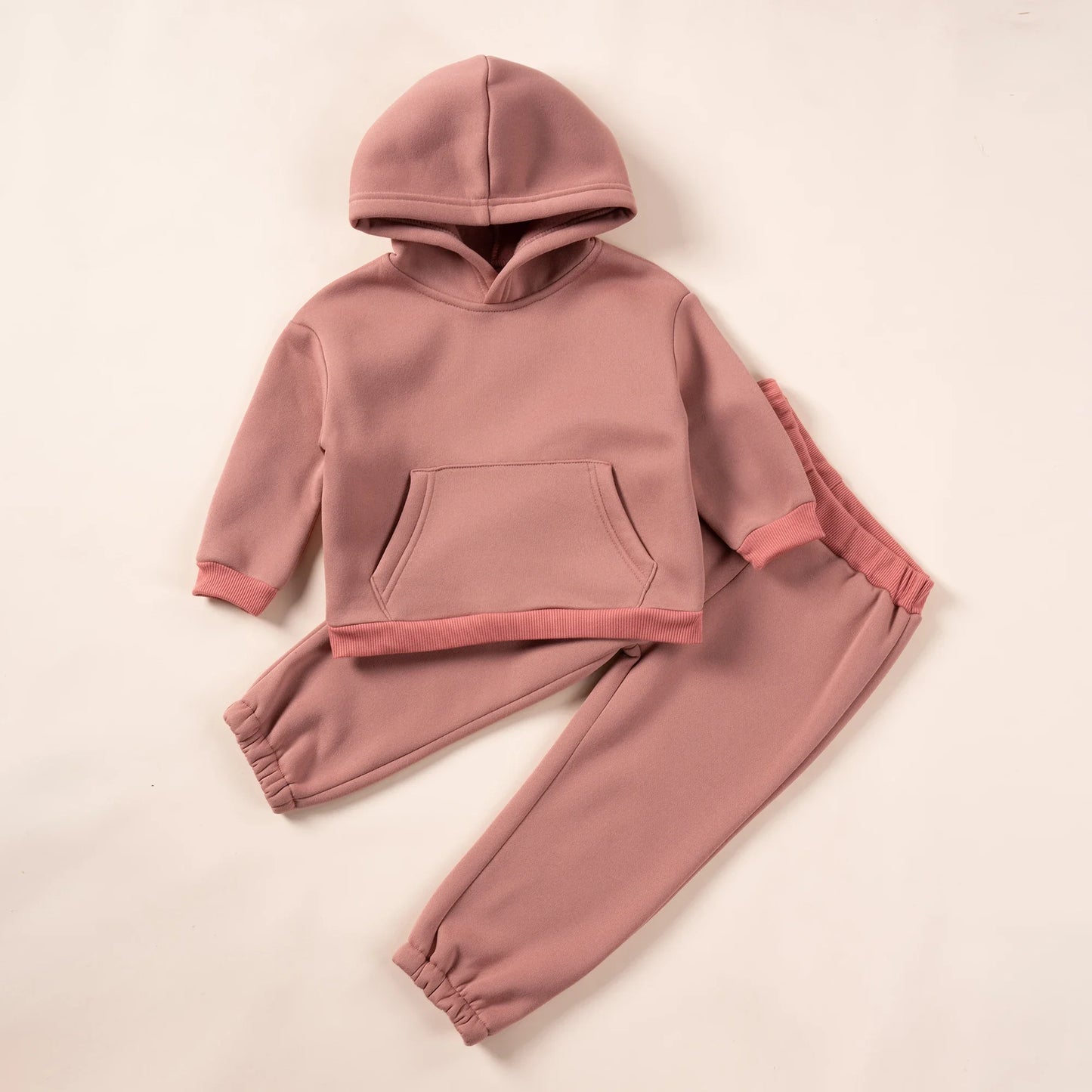 Solid Hooded Sweatshirt & Pants Set