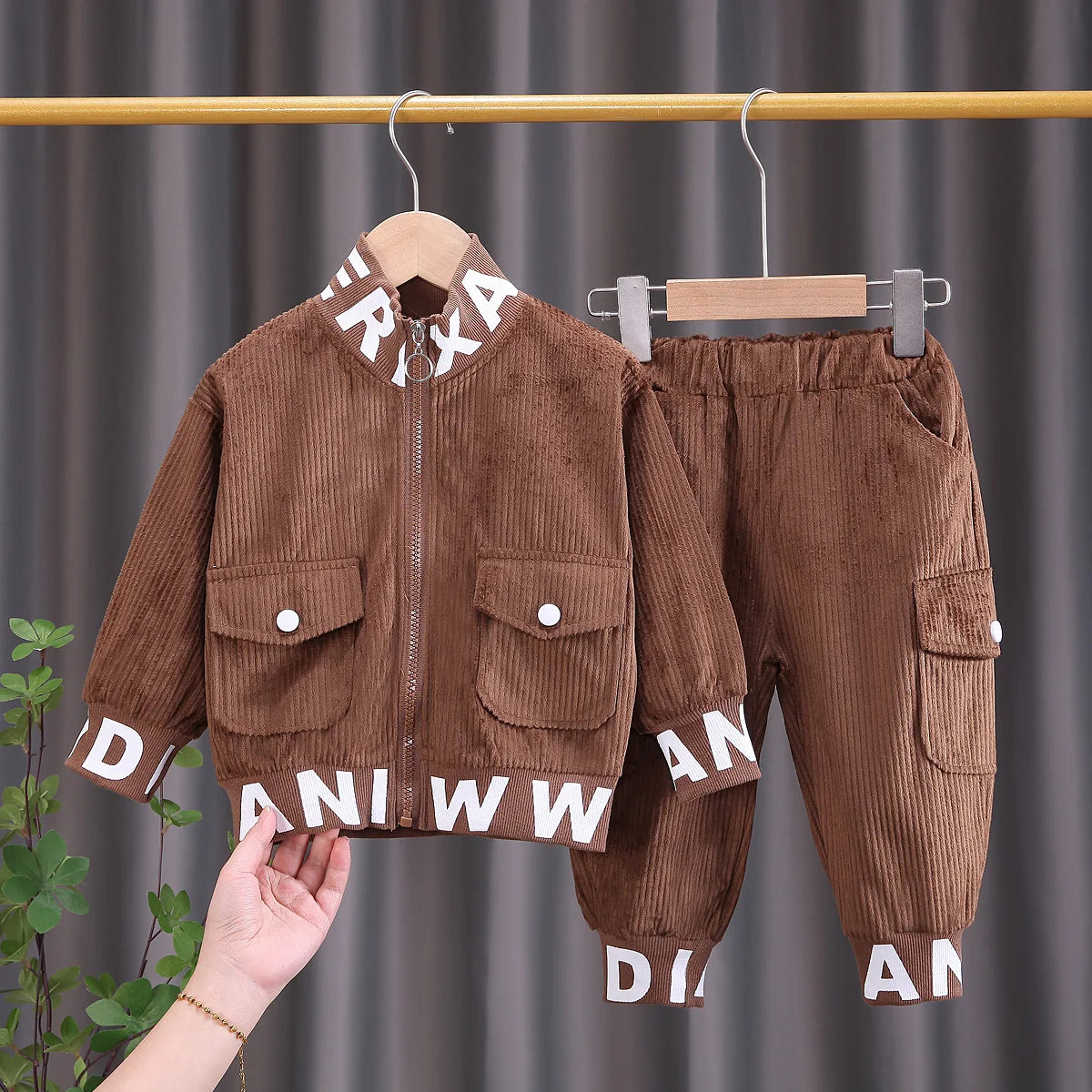 2pc Boys Corduroy Zipper Jacket Coat + Pants