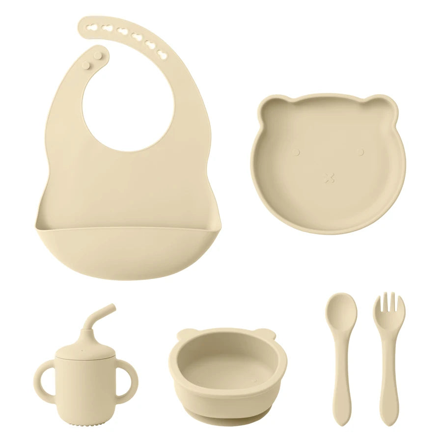 Silicone Baby Feeding Set with Bib, Bowl, Plate, Portable Cup & Utensils