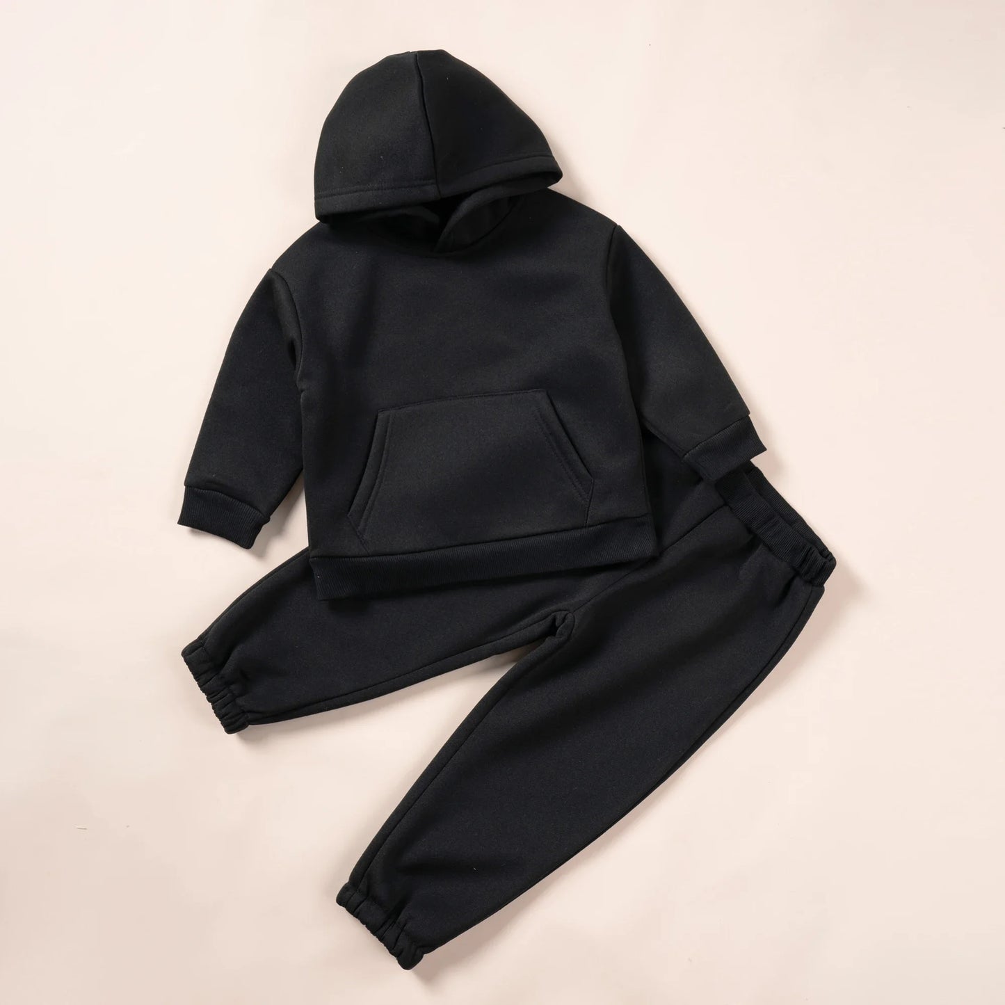 Solid Hooded Sweatshirt & Pants Set