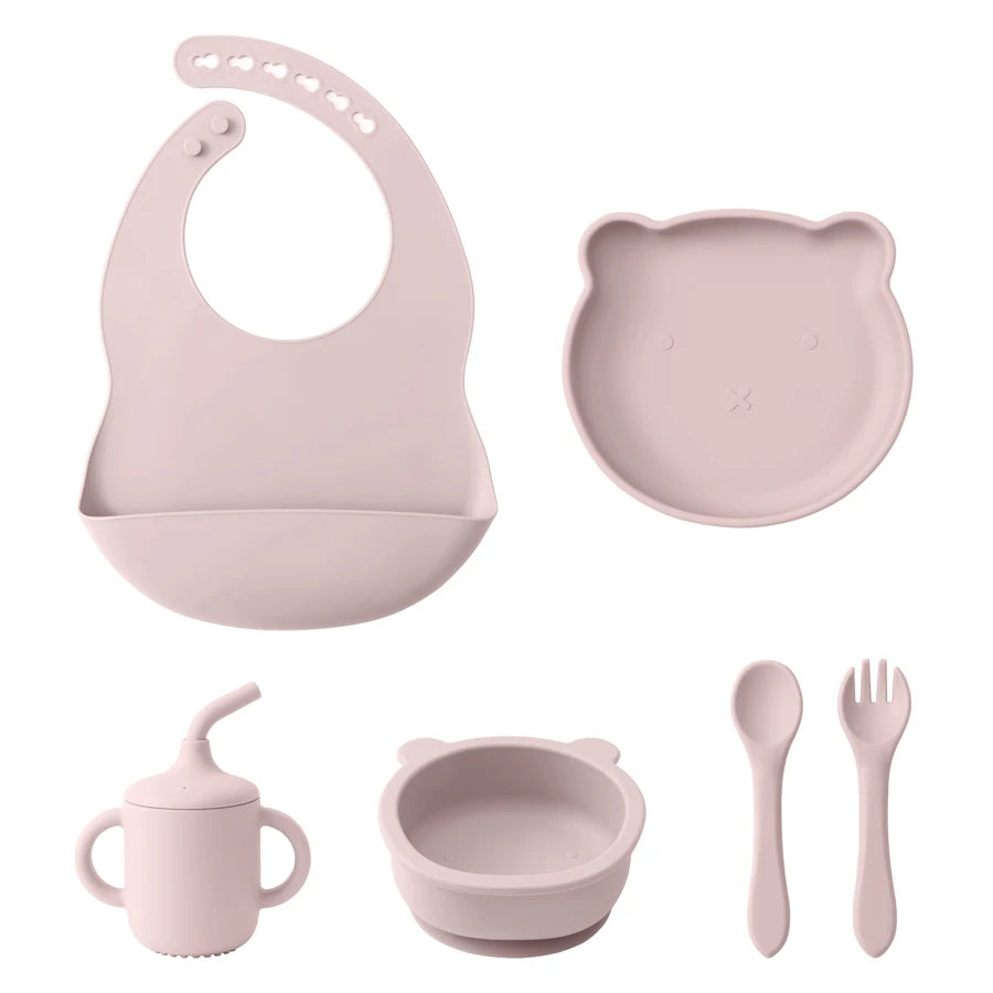 Silicone Baby Feeding Set with Bib, Bowl, Plate, Portable Cup & Utensils