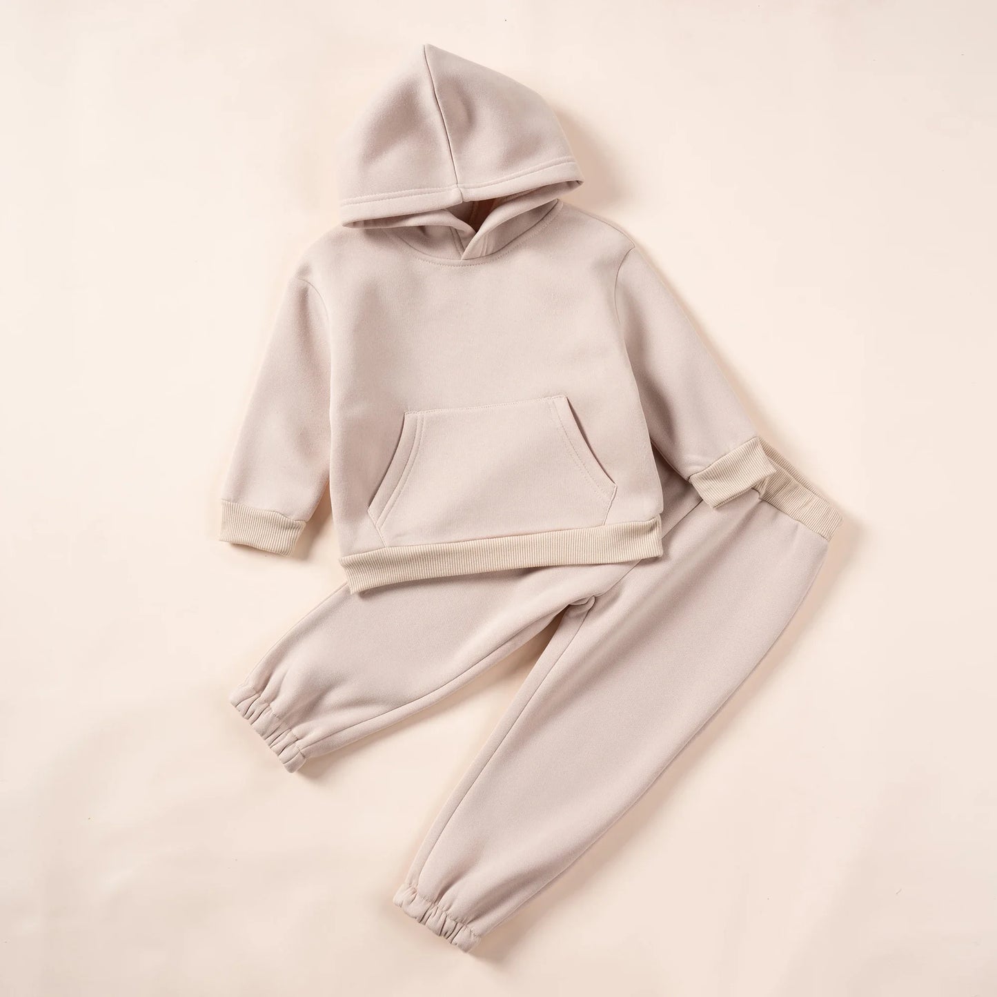 Solid Hooded Sweatshirt & Pants Set