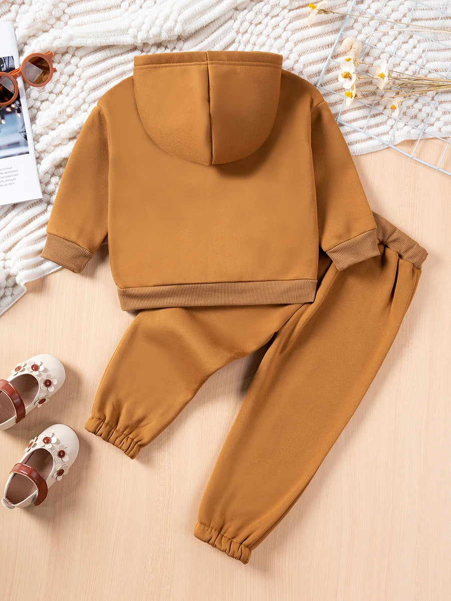 Solid Hooded Sweatshirt & Pants Set