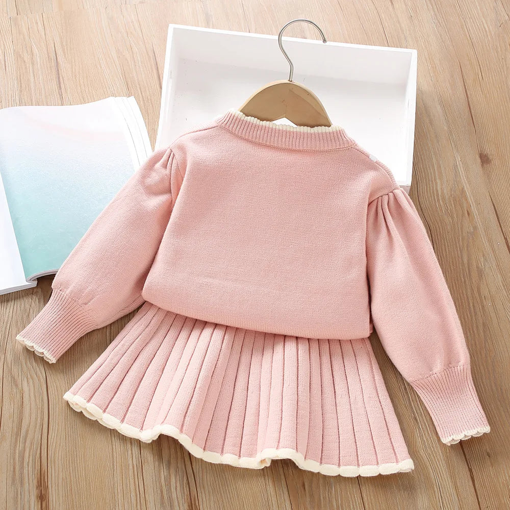 Girls Knitted Sweater & Skirt Sets