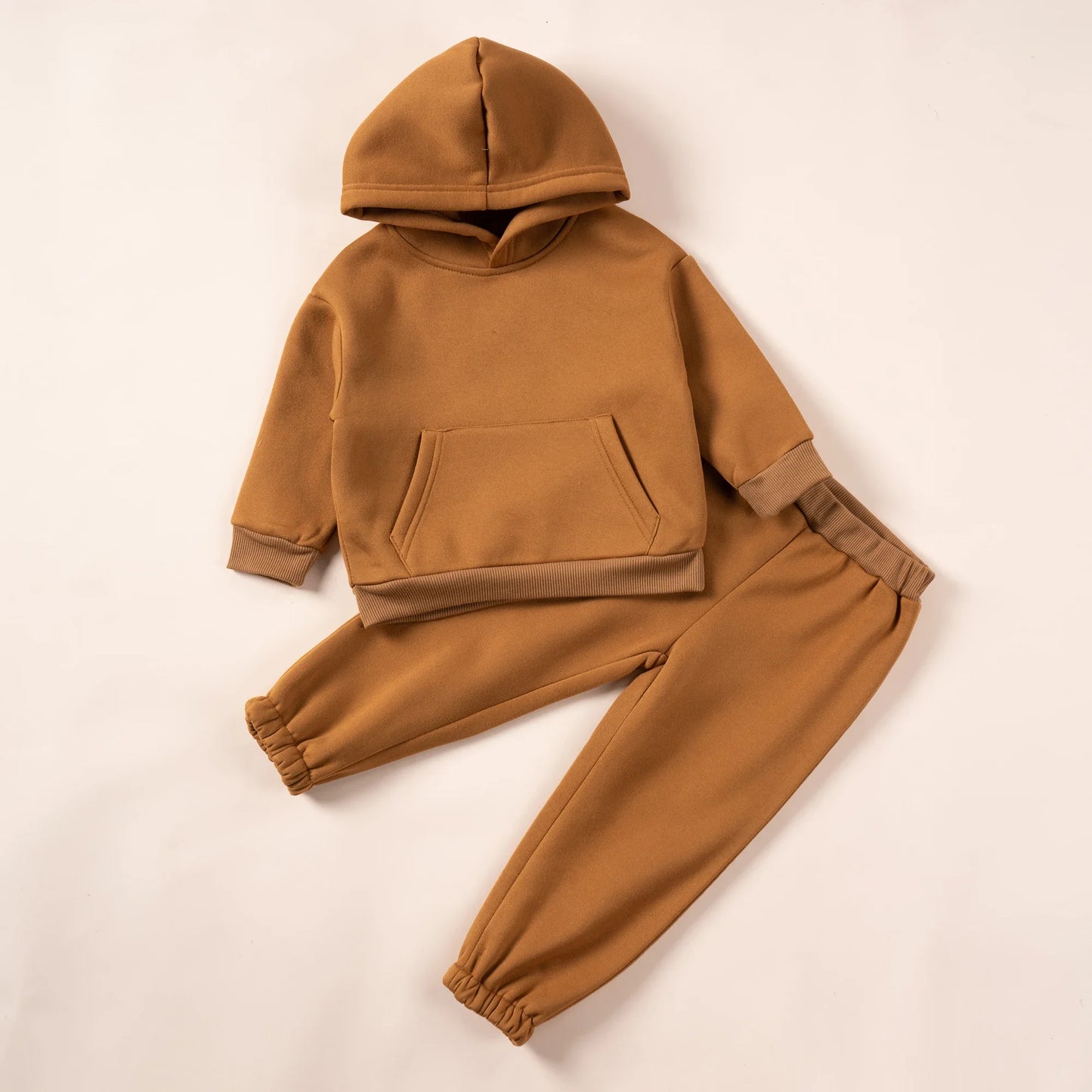 Solid Hooded Sweatshirt & Pants Set