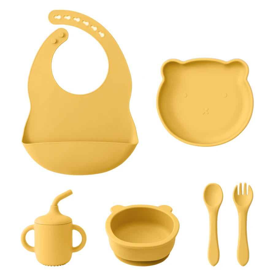 Silicone Baby Feeding Set with Bib, Bowl, Plate, Portable Cup & Utensils