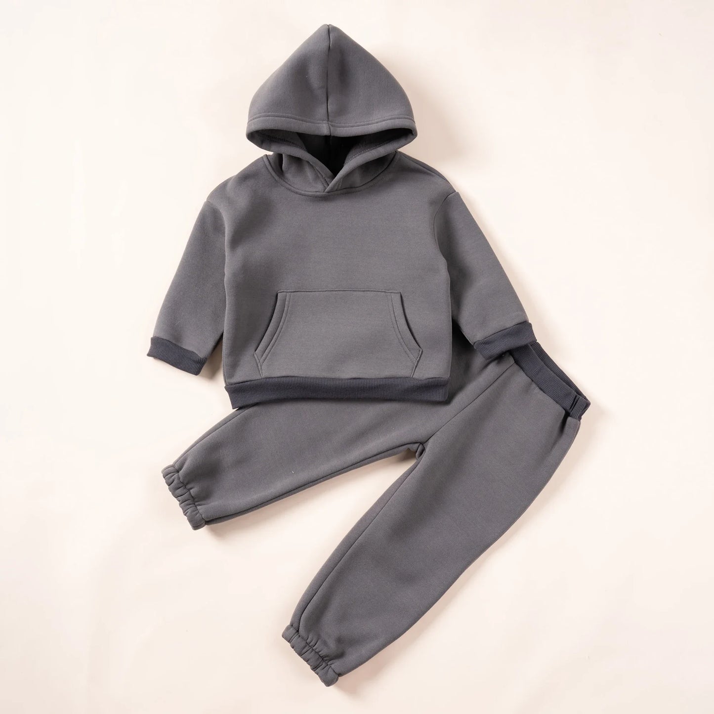 Solid Hooded Sweatshirt & Pants Set