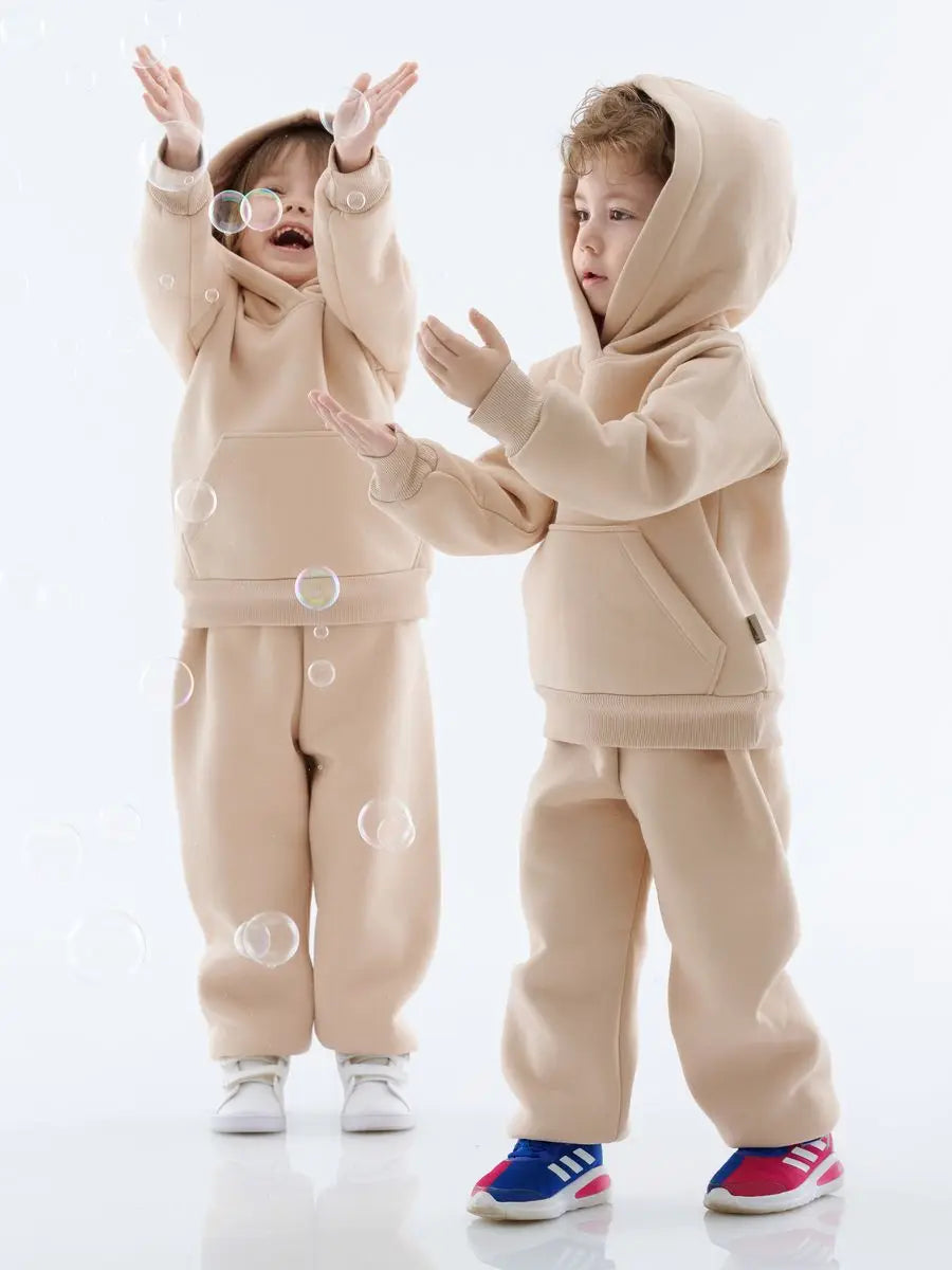 Solid Hooded Sweatshirt & Pants Set