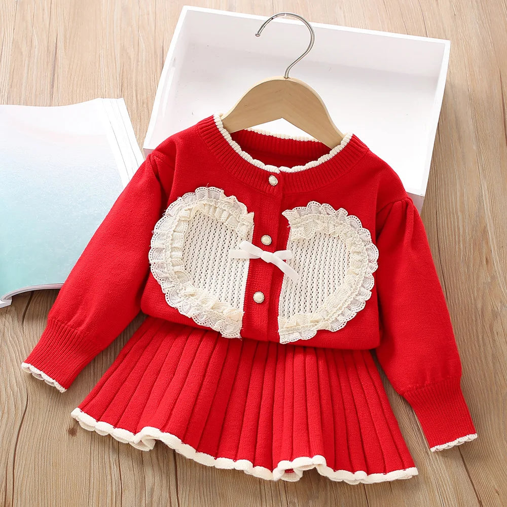 Girls Knitted Sweater & Skirt Sets