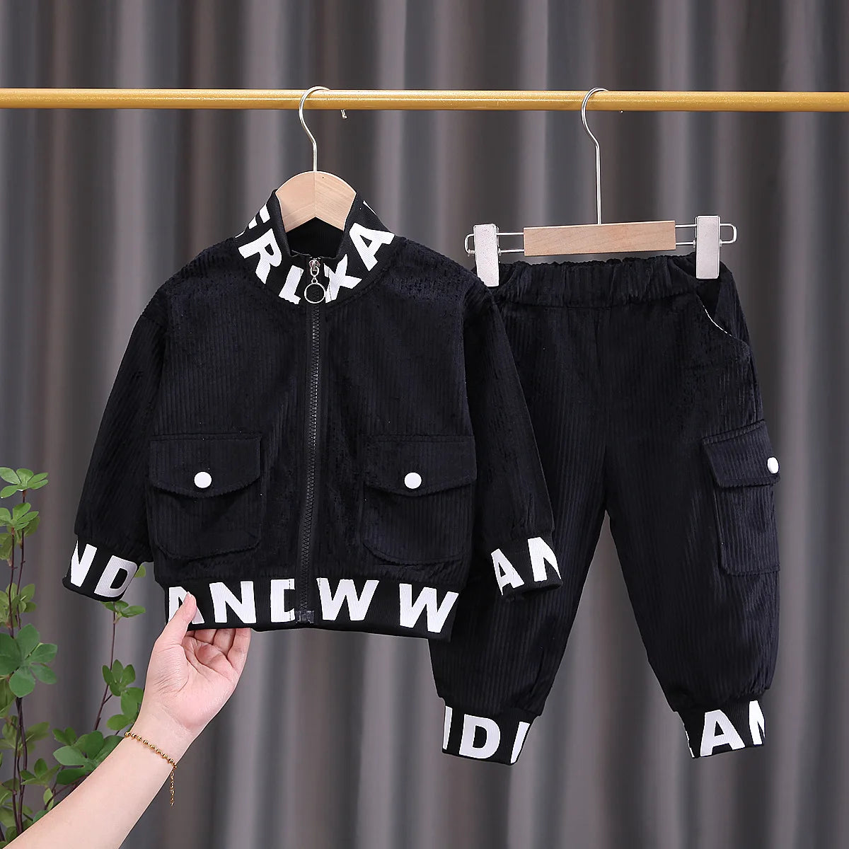 2pc Boys Corduroy Zipper Jacket Coat + Pants