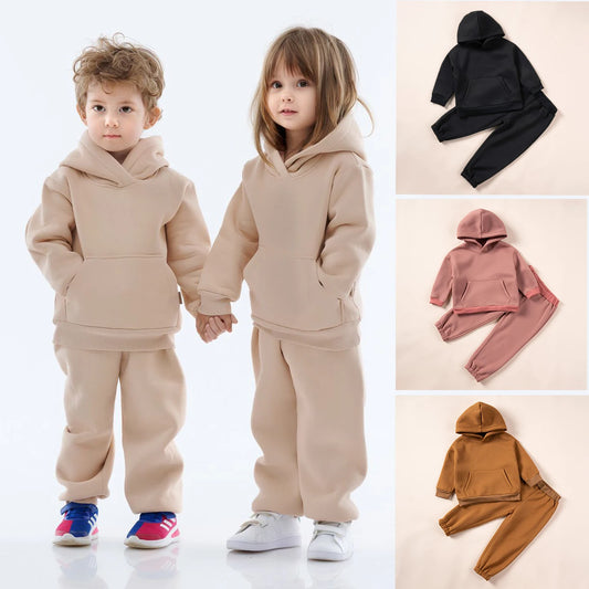 Solid Hooded Sweatshirt & Pants Set